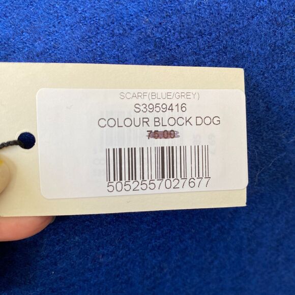 NWT RADLEY LONDON Gray and Blue Dog Pattern Fringe Scarf - Picture 9 of 10